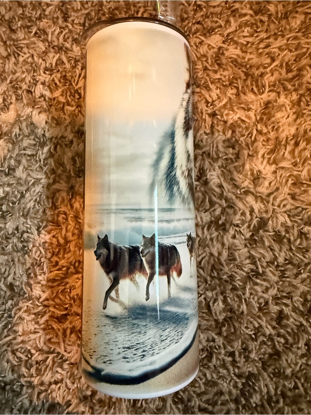 Wolves Beach Scene Decorative Tumbler - White